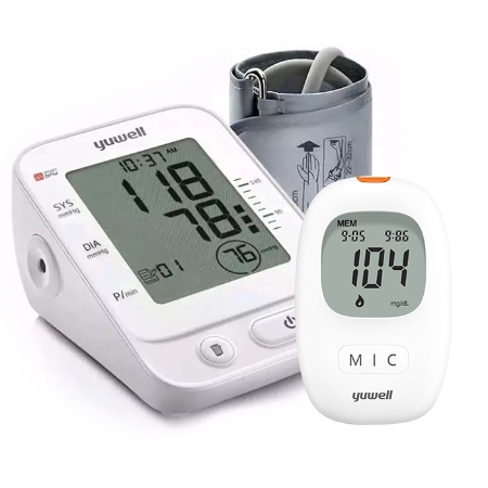YUWELL - Máy đo huyết áp bắp tay điện tử YE660E + Máy đo đường huyết 710 ( bao gồm 10 que + 10 kim)